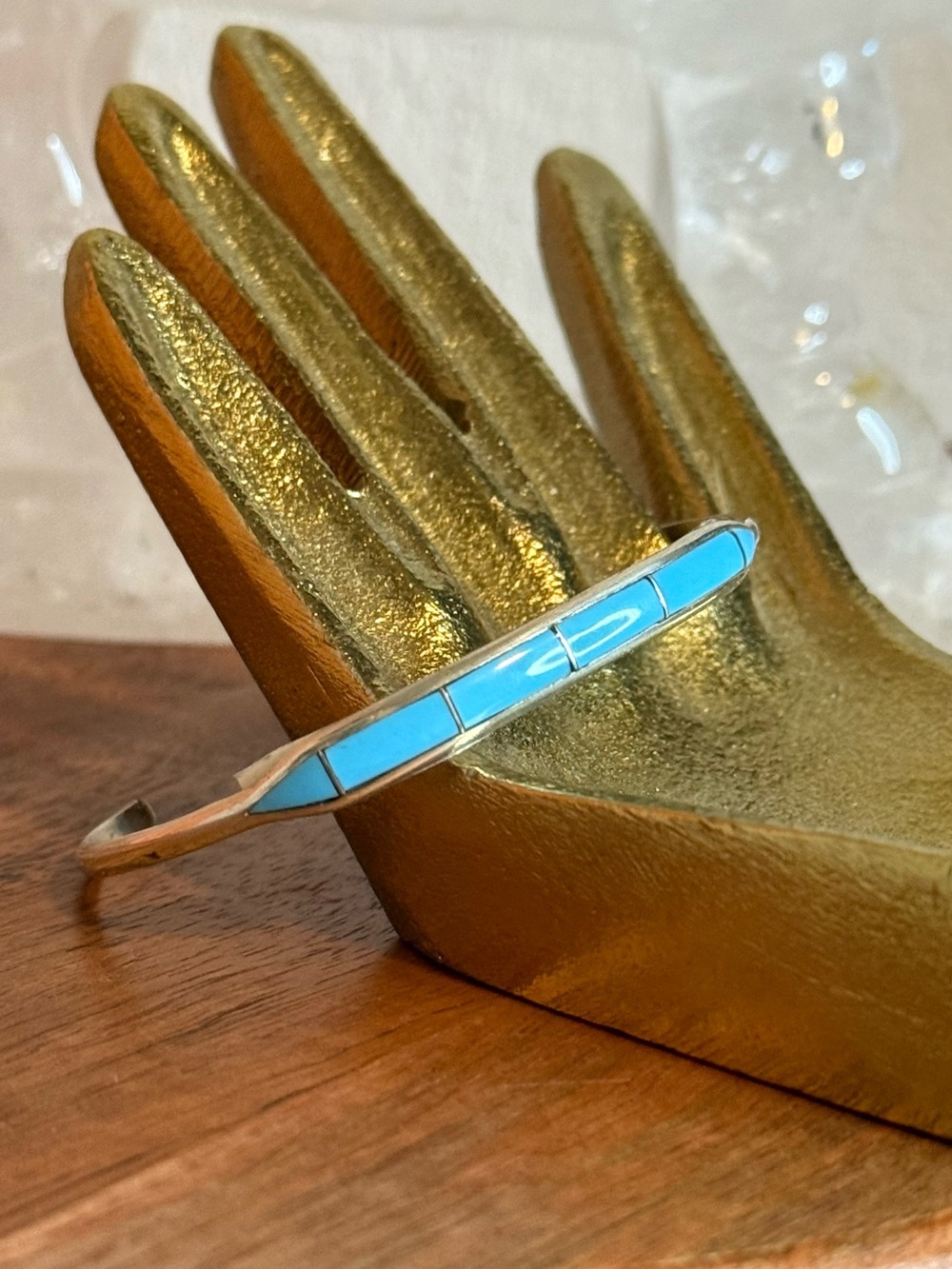 Jamie Johnson Turquoise Inlay Silver Cuff Bracelet Navajo Handmade